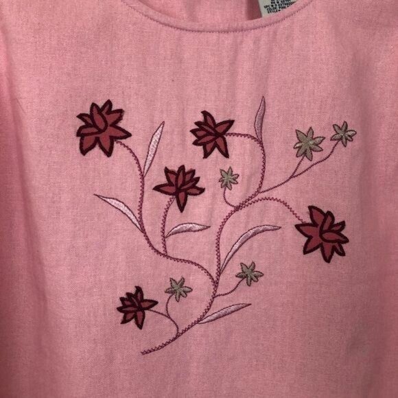 White Stag Vtg Y2K Pink Floral Appliqué Tank Top Women’s Large Linen Blend - Picture 4 of 8